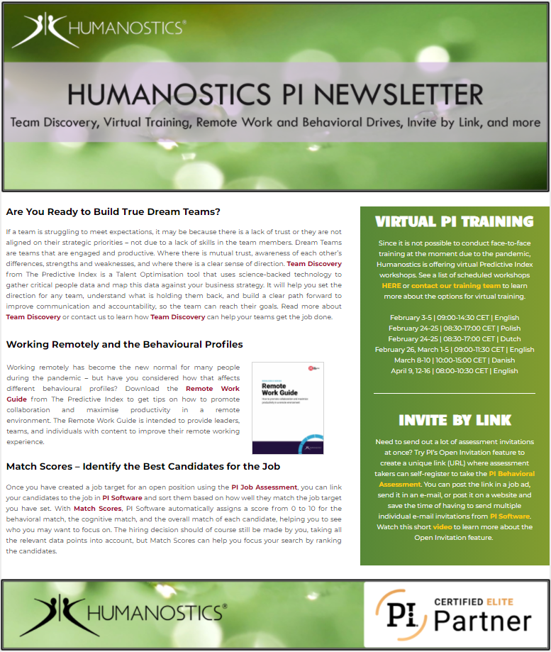Humanostics PI Newsletter